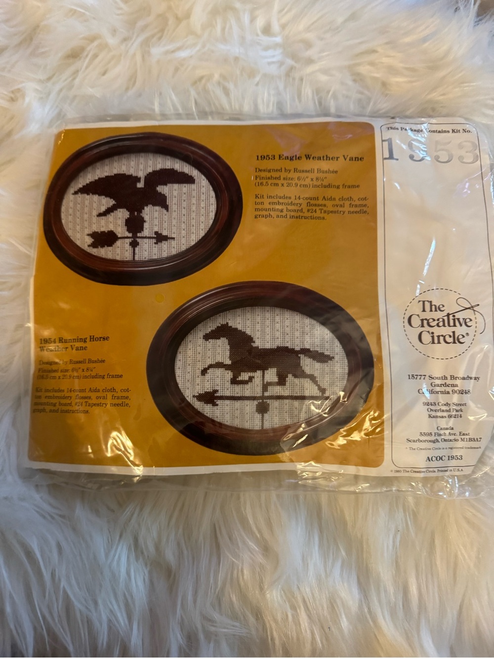 1953 Eagle & Running Horse Cross Stitch Wall Decor Kit - Brown